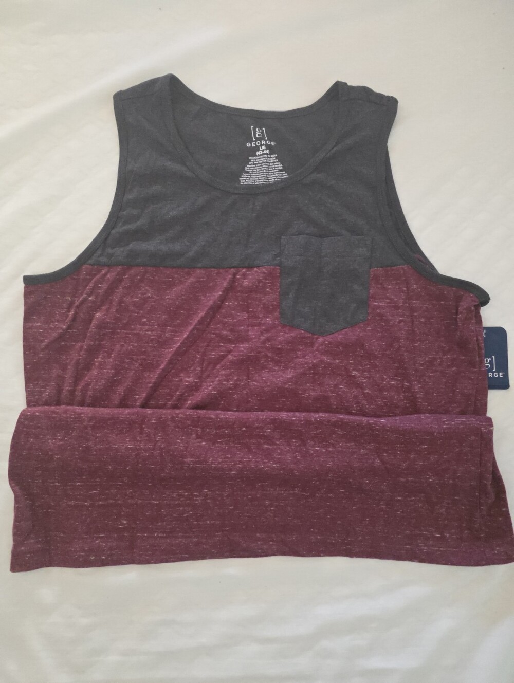 George Two-Tone Pocket Tank - Charcoal & Burgundy Heather Men's Large Nwt